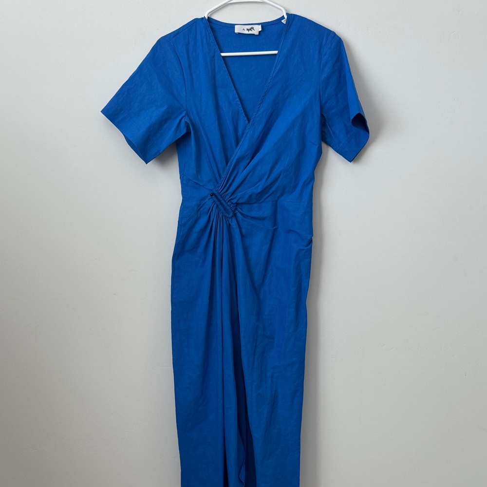 A.L.C. Edie faux wrap linen blend midi dress in cobalt blue Size: 4 - Picture 2 of 8